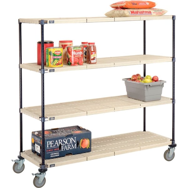 Global Equipment Nexelite reg Vented Plastic Mat Shelf Truck, 36"L x 18"W x 60"H, Polyurethane Brake Casters C18365PPMB - main